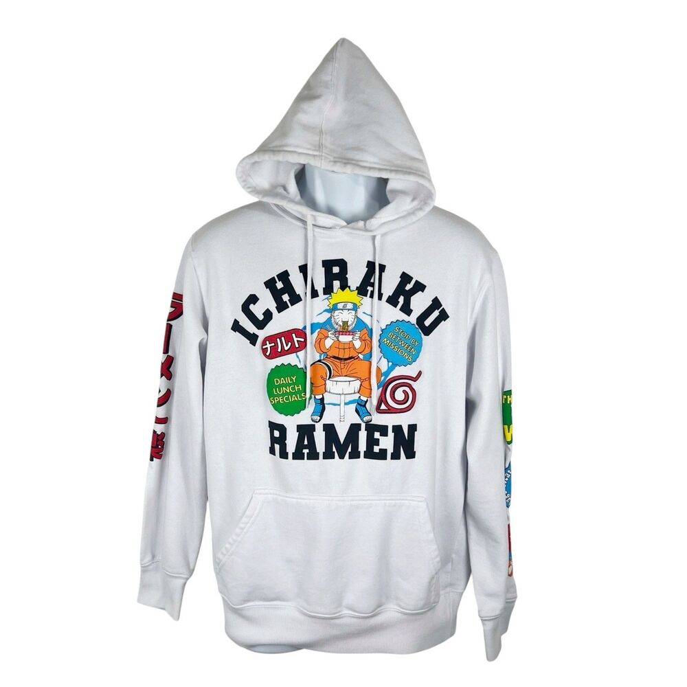 Naruto Sweater Men Medium White Graphic Anime Shippuden Japan Pullover Hoodie